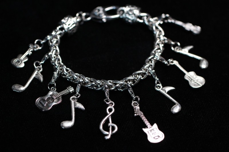 Music Musician Themed Charm Bracelet Silver Pewter Charms 8" Interchangeable gallery