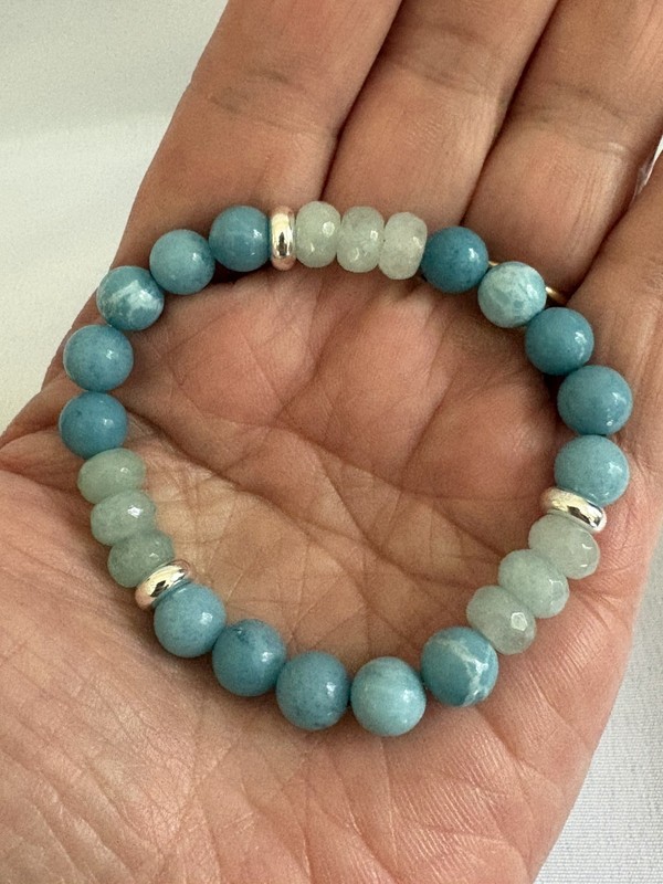 Larimar 8mm Beaded Bracelet with 3 925 Sterling Sliver Rondelle Accent Beads gallery