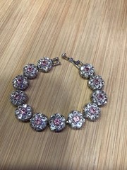 Silvertone Clear And Pink CZ Tennis Bracelet, 6-1/2” Long And 1/2” Wide