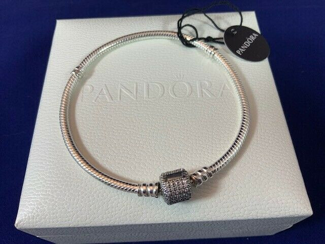 NWOT Pandora Sterling Silver Signature Pave Clasp Bracelet 7.9"/20cm