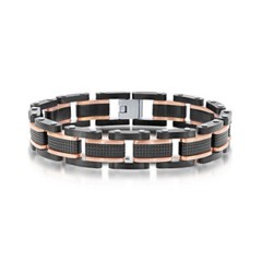 Blackjack Men’s Bracelet Stainless Black and Red Textured Link ST-1587