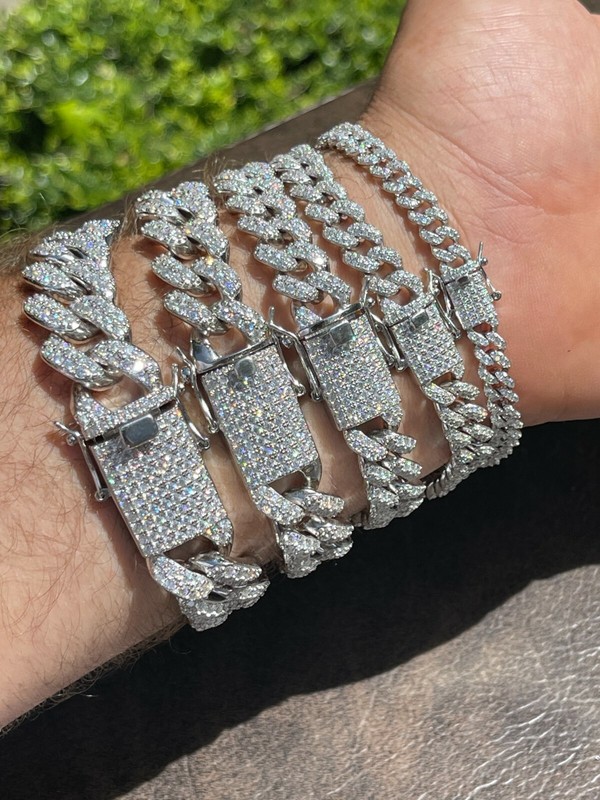 Real Miami Cuban Link Bracelet Iced MOISSANITE Out Solid 925 Sterling Silver ICY gallery