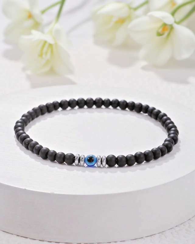 Evil Eye Black Tourmaline Stretch Bracelet 4mm Round Gemstone Beaded Jewelry gallery