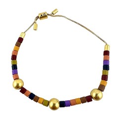 Madewell Multicolor Matte Glass Beads Bolo Drawstring Gold Tone Bracelet