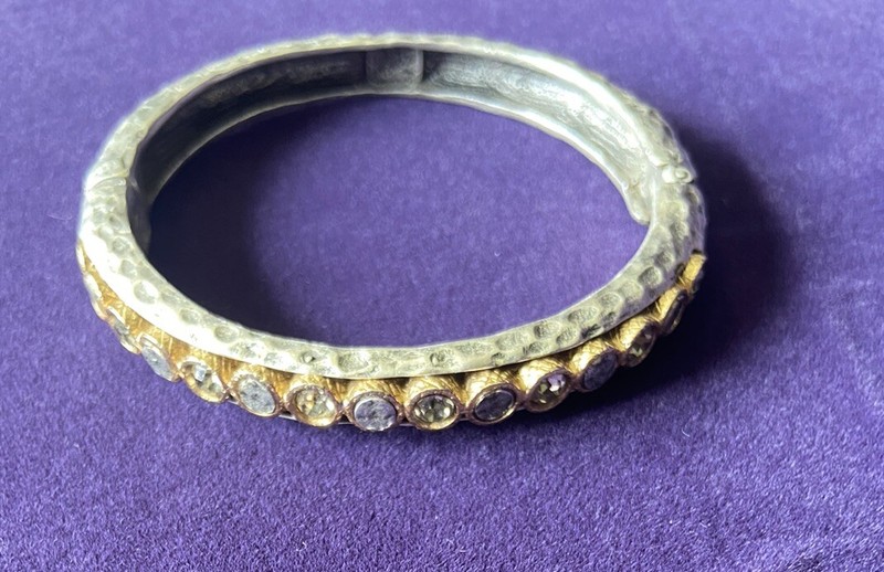 Tat2 Designs Silver Hati Hinged Bangle Bracelet / Magnetic Clasp / Crystal Inset gallery