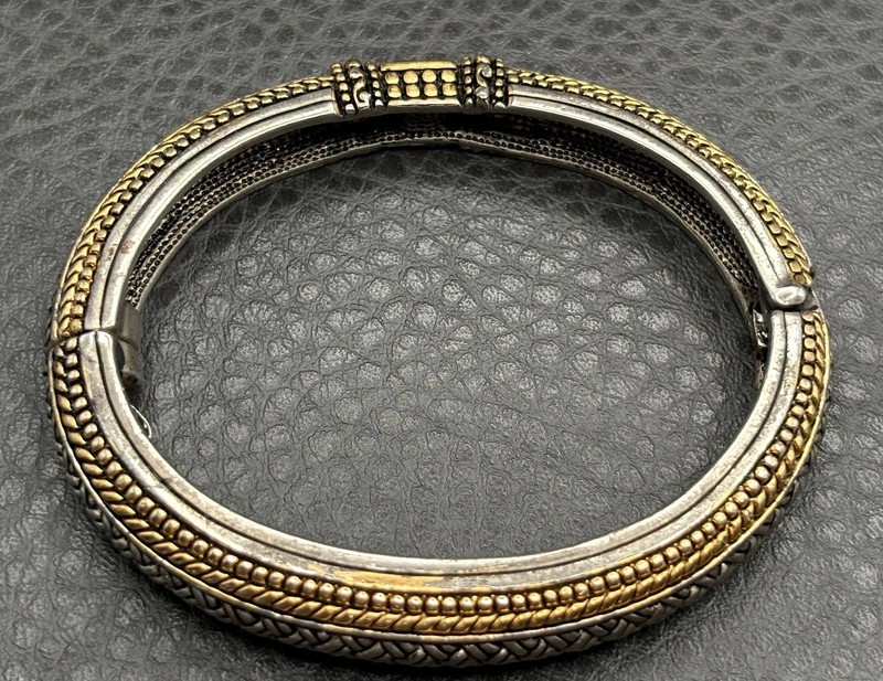 Woven Silver Tone Gold Tone Black Rhinestone Basketweave Bangle Bracelet gallery