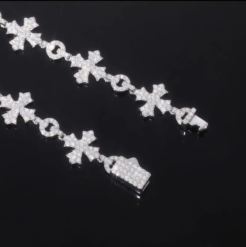 Iced out lab created diamond Cross cuban link Bracelet, 925 silver gallery