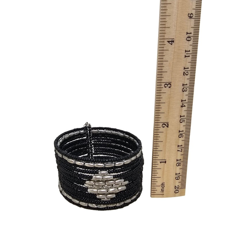 2pc Set 15-Strand Black Beaded Bracelets Bohemian Fashion Boho Tribal Wide Cuffs gallery