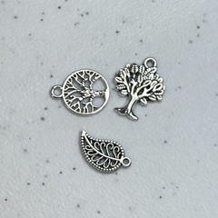 Silver Tone Tree of life leaf leaves Bracelet Charms Pendant set 3 1583-8a