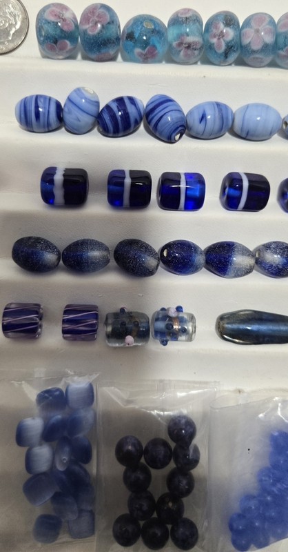 Lot of Blue Glass Stone & Misc Beads - 100+ Beads - See Photos gallery