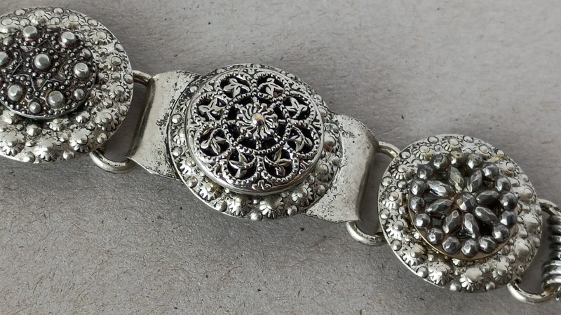 OOAK Antique Button Chainmail Bracelet, Stainless Steel Sterling Clasp, Handmade gallery