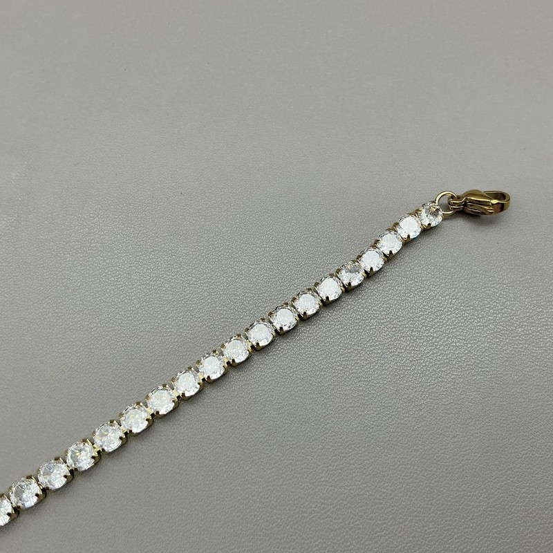 Bracelet Gold Tone White Rhinestone Tennis Chain Lobster Clasp Womens Jewelry gallery