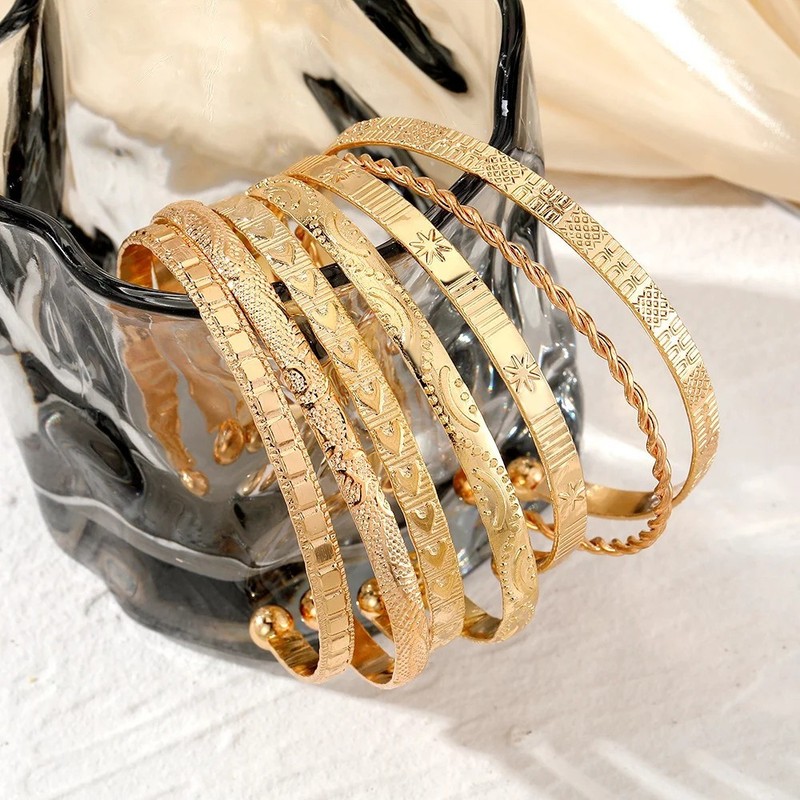 7Pcs Punk Gold Bracelets Set Goth Heart Bangle Streetwear Jewelry Gift Women gallery