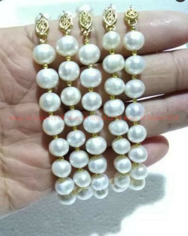 5PCS 8-9MM SOUTH SEA GENUINE WHITE PEARL BRACELETS 8.5" GOLD CLASP gallery