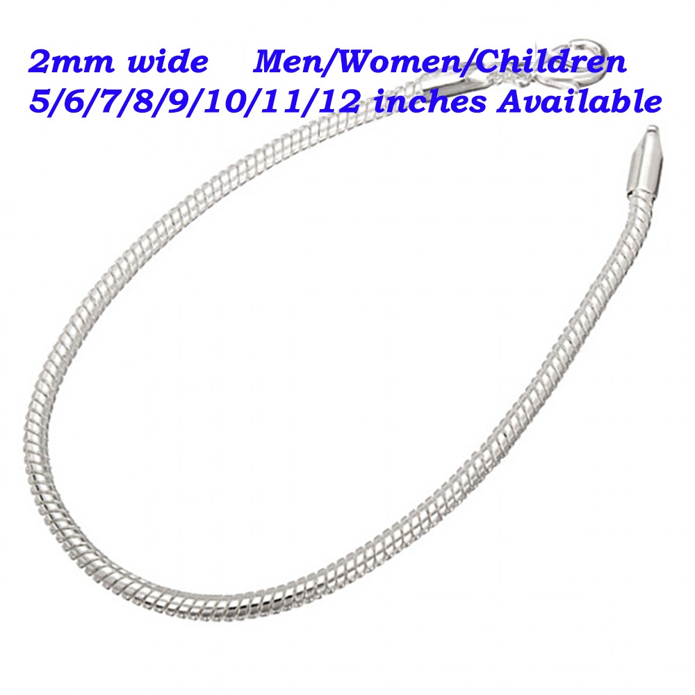 Unisex 925 Sterling Silver Tarnish-Resist 12inch 2mm Snake Chain Bracelet/Anklet gallery
