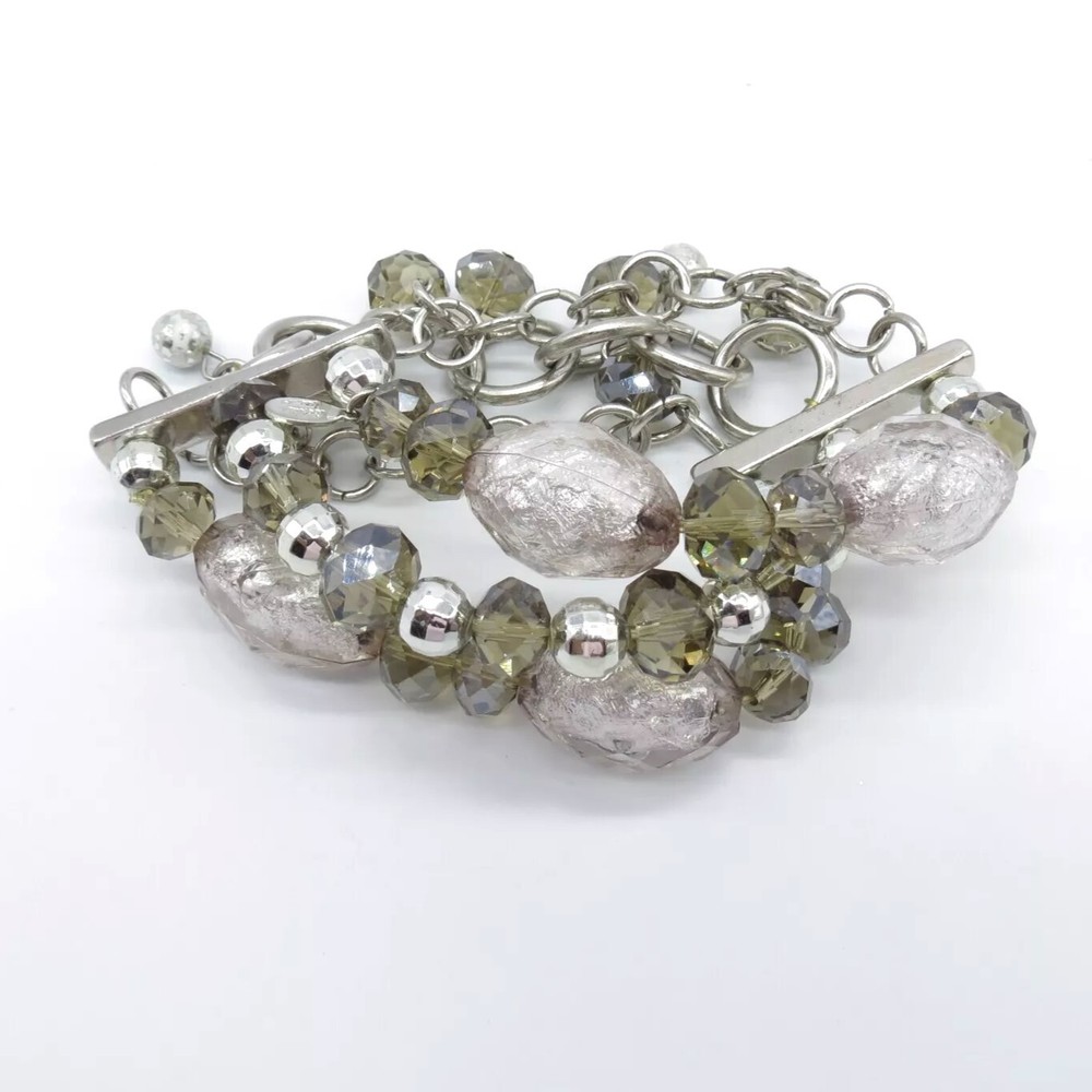 Cookie Lee Beaded Statement Bracelet Gray Silver Tone Cute Boho 7.25"
