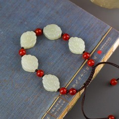 Natural Grade A Green White Burmese Hetian Jade Five Blessings bracelet bangle