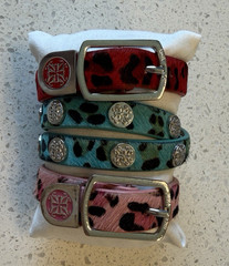 Rustic Cuff set of 3 Leppard print genuine calf skin braclets with silver accent