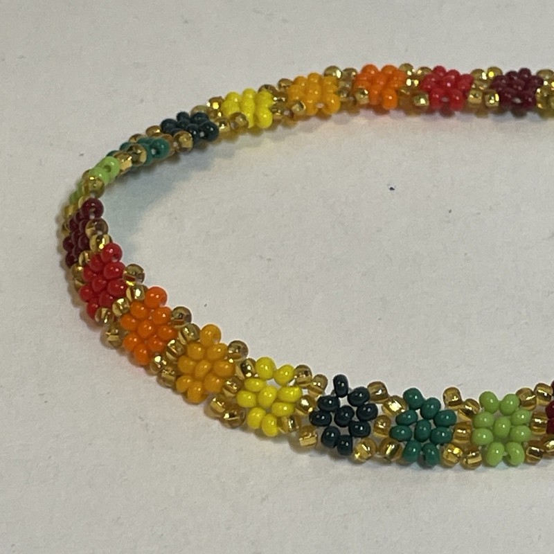 Native American Woven Seed Beaded Multicolor Daisies Cuff Bracelet, 7in gallery