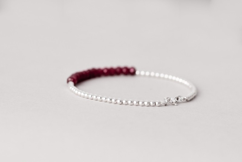 3-4MM Ruby Faceted Rondelle Gemstone Silver Filled Beads Handmade Bracelet 6-8'' gallery