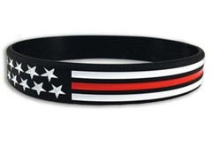 Thin Red Line USA Flag Star Silicone Rubber Bracelet Wristband Fire Fighter