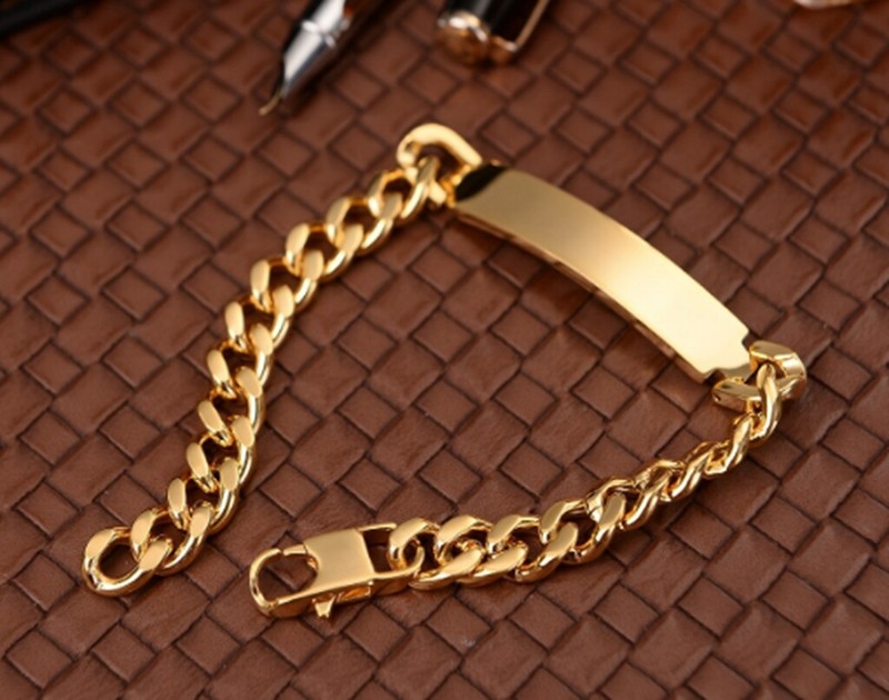 Hip Hop Men / Women Titanium Stainless Steel Engrave Bar Chain Bracelet 8" gallery