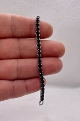 Tennis bracelet simulated black onyx stones 925 sterling silver plated 8″