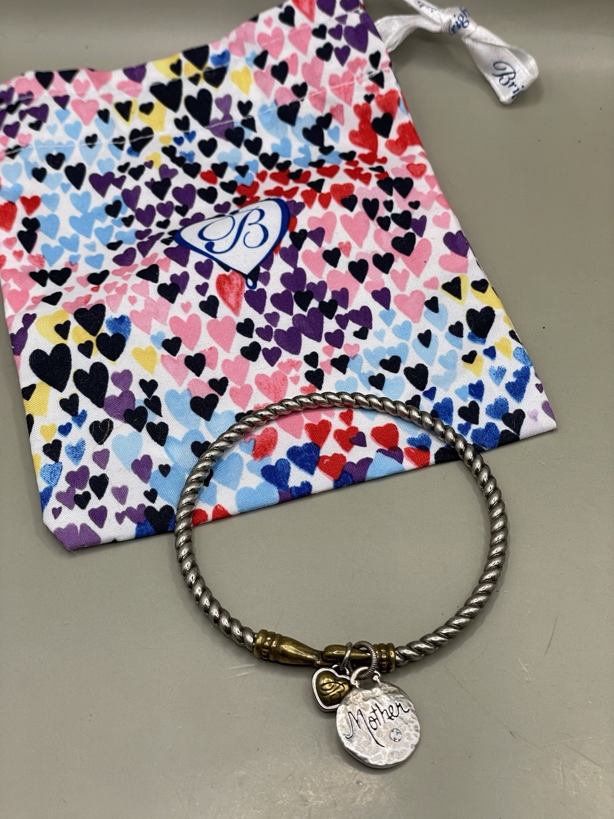 Brighton Silver Plated Two Tone “Mother Friend” Charm Bangle Bracelet W/pouch gallery