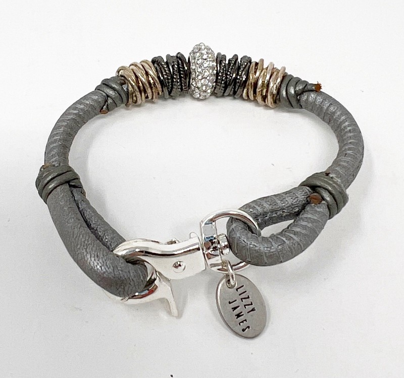 LIZZY JAMES Gray Leather Wrap Charm Bracelet U.S.A. gallery