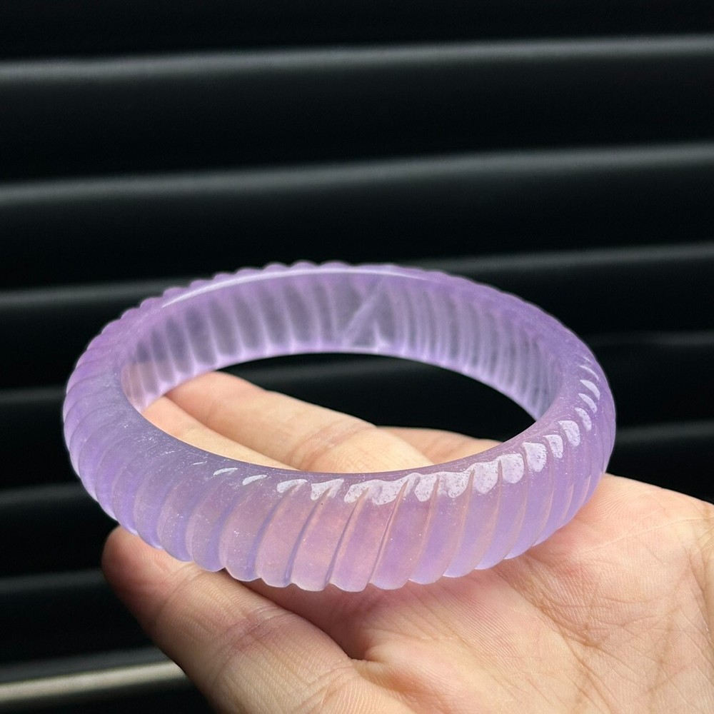 Certified Natural ice Lavender Jade jadeite Carved tyre bracelets Bangle 61mm