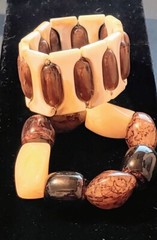 Large Chunky Stretch Brown Cream Earth Tone Enamel Bracelet Lot of 2