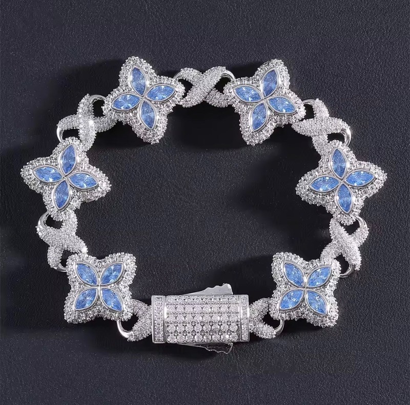 Iced Out Baguette CZ Floral Infinity Bracelet 7-8” Spring Clasp Hip Hop Jewelry gallery