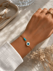 Minimalist Evil Eye Bracelet Gold Blue Bead Adjustable Bracelet