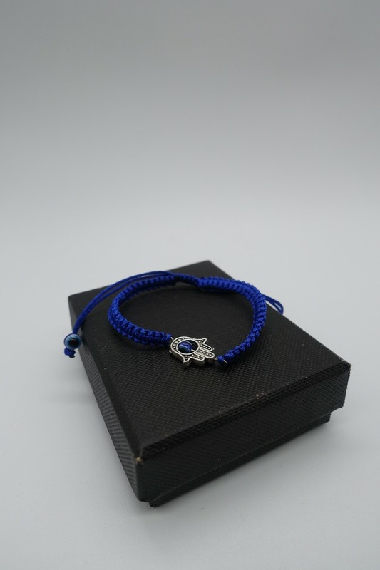 x3 Hamsa hand blue string evil eye bracelet macrame, adjustable gallery