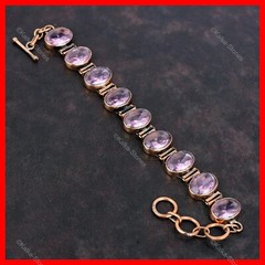 Pink Kunzite Stone Copper Bezel Birthday Anniversary Wedding Bracelet Jewelry