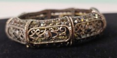 Filigree Bracelet Silver Tone With Stones One Size Stretch Costume Jewelry