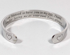 Blessed To Have You In My Life Parent Etched Open Cuff Bracelet Silver Tone 7 in