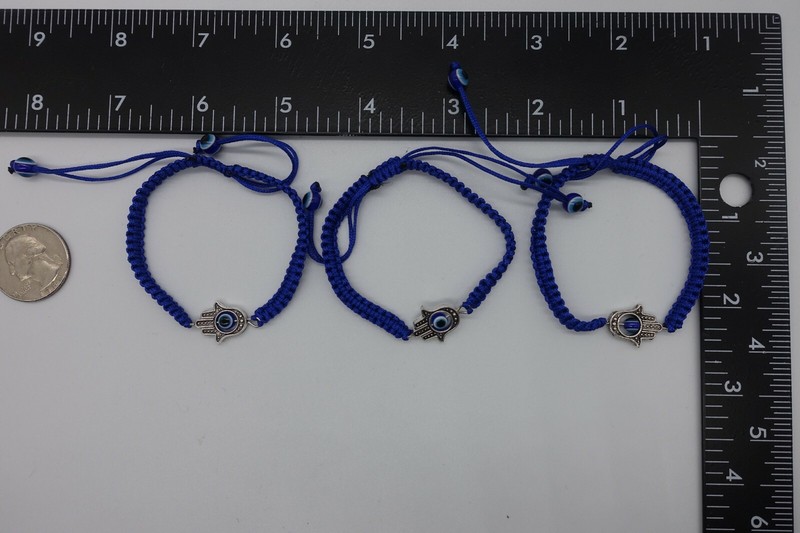 x3 Hamsa hand blue string evil eye bracelet macrame, adjustable gallery