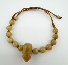Yellow Jade String Bracelet Pig Swine Feng Shui Fortune Luck Prosperity Wealth