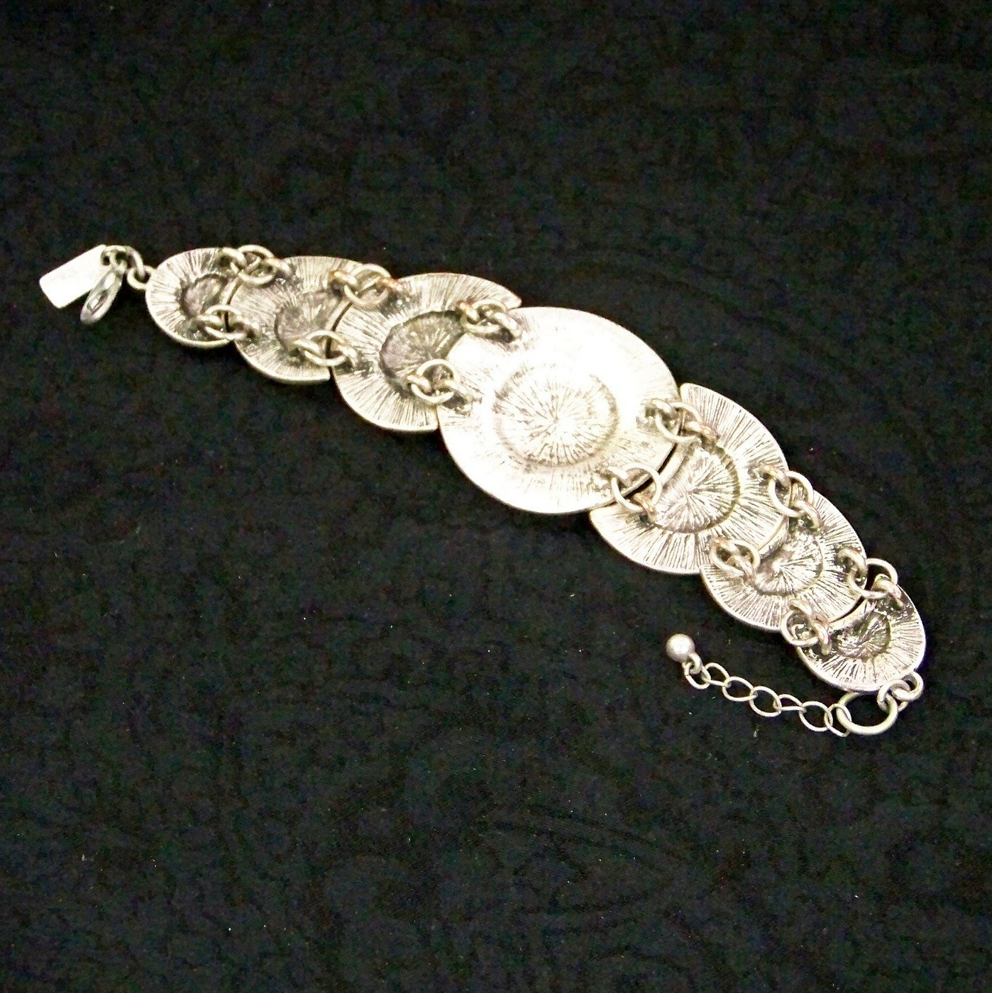 American Eagle Bracelet 6 to 7 in Aztec Style Link Embossed Antiqued Silvertone gallery