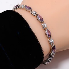 Purple Amethyst, CZ 925 Sterling Silver Adjustable Bracelet 7-8″ B127233