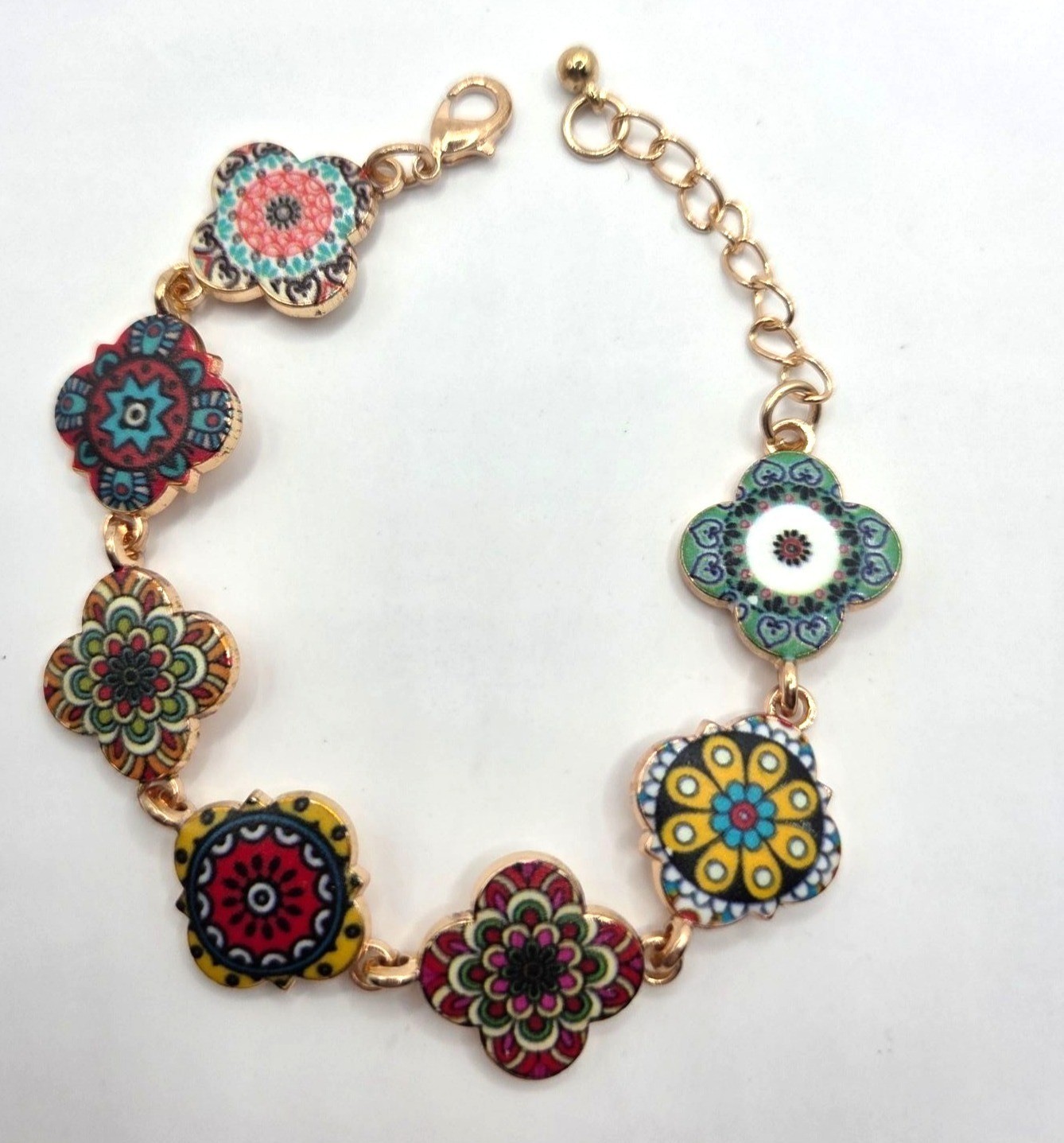 Colorful Mandala Enamel Bracelet With Gold Tone Chain & Adjustable Clasp gallery