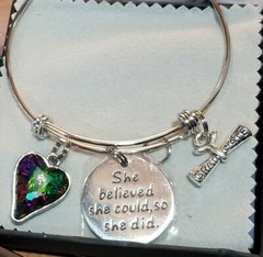 Girls Stainless Steel Graduation Bracelet, Charms, Hat Gift Box, “She Believed”