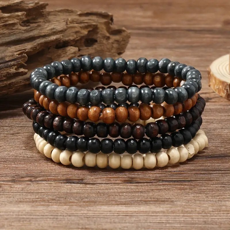 5 Piece Multi-layer Wooden Beaded Bohemian Jewelry Bracelet Set Gift Campus NEW gallery