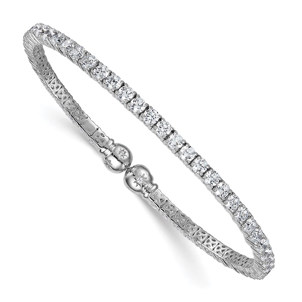 Sterling Silver Rhodium-plated Polished CZ Star Flexible Cuff Bangle Bracelet gallery