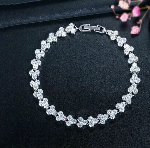 8 Ct Simulated Diamond 3 Stone Mickey Mouse Bracelet 14k White Gold Plated 7" gallery
