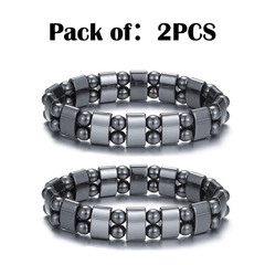 2× Magnetic Hematite Bracelet Pain Relief Powerfull Elastic Therapy Arthritis US