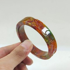 59mm Real Natural Multicolor Burmese Jade jadeite Carving Bracelet Bangle
