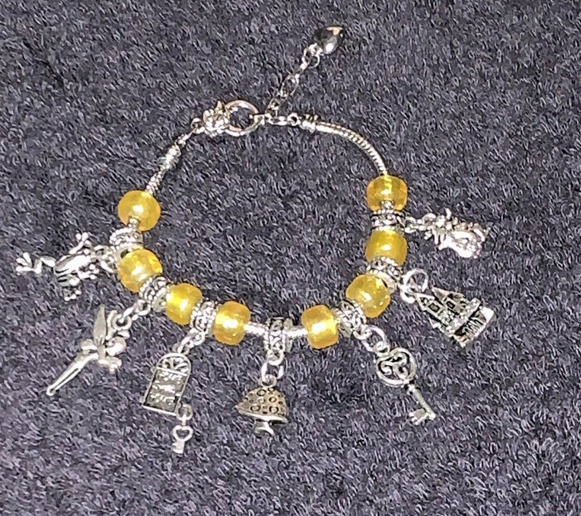 Fairy Tale Charm Bracelet silver Tone Snake Chain 7 Charms w/Extender NWOT gallery