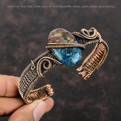 Copper Oval Natural Watermelon Tourmaline Wire Wrapped Handmade New Cuff Jewelry